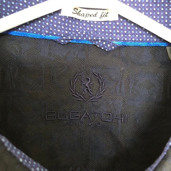 Bugatchi Shaped Fit Black Blue Shirt Size Large - Picture 4 of 5